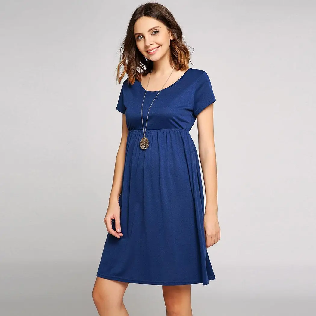 Solid Short Sleeve Scoop Collar Smock Casual Women Dress Height 174cm Bust 85cm Waist 60cm Hip 89cm | Женская одежда