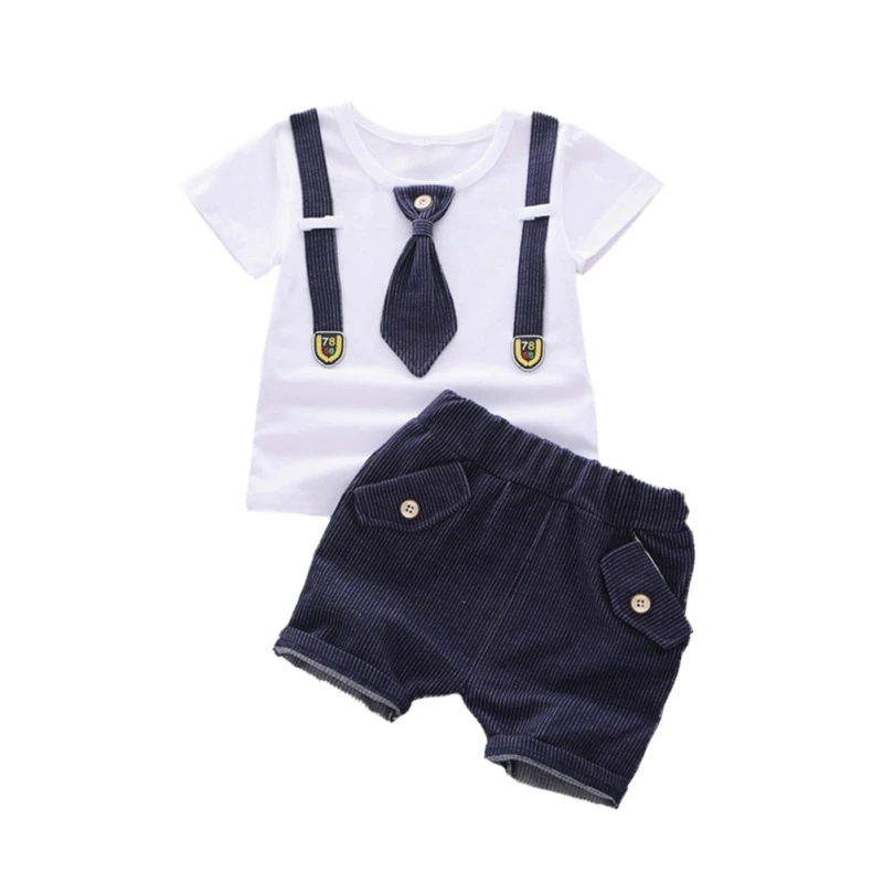 

Summer Fashion Infant Clothing Baby Suit Baby Boys Clothes Gentleman Tie Shirts+ Shorts Baby Set