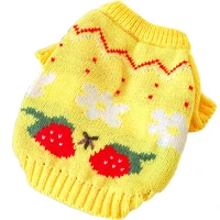 cute pet clothing cat dog clothes knitted sweater yellow strawberry design warm hoody coat pullover crochet jacket sweaters dogs