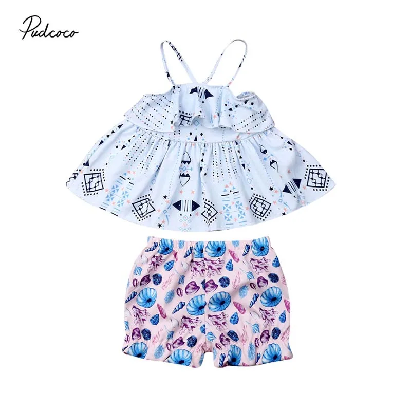 Детская летняя одежда 2019 для маленьких девочек платье на бретелях с цветами