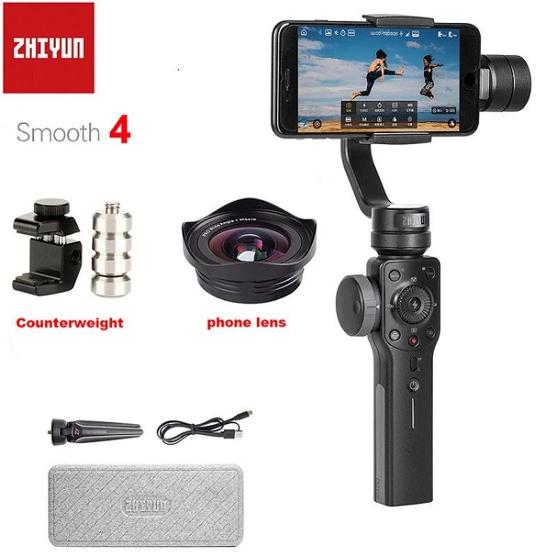 Zhiyun Smooth 4 3-осевой портативный смартфон шарнирный стабилизатор для камеры GoPro с противовесами для балансировки телефон объектив для iPhone XS XR X 8P 8 7P 7 - Цвет: Black Counterweight