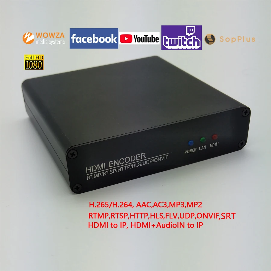 HEVC H.265/H.264 HDMI видео кодер прямой трансляции через HTTP HLS FLV RTSP RTMPS UDP ONVIF m3u8 на Facebook