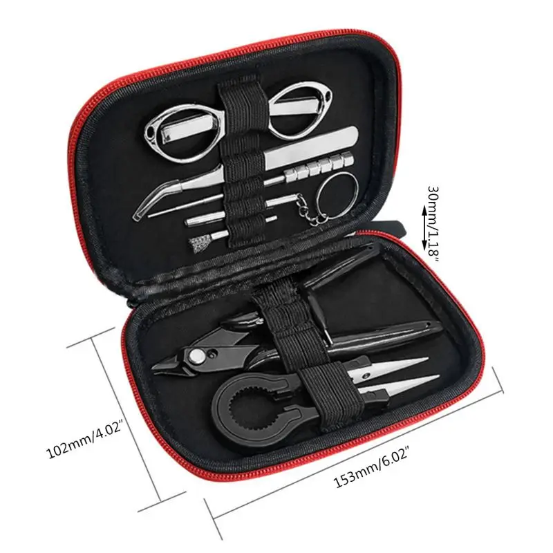 

1Set DIY Mini Vape Tool Kit Storage Bag Ceramic Tweezers Scissors Pliers Wire Coil Stick for Electronic Cigarette Tools