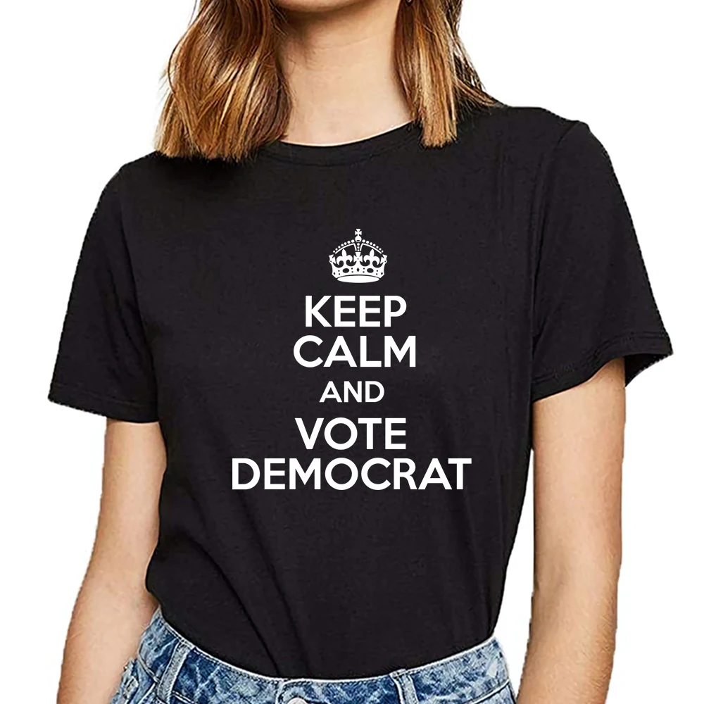 Tops T Shirt Women keep calm vote democrat Humor White Cotton Female Tshirt | Женская одежда