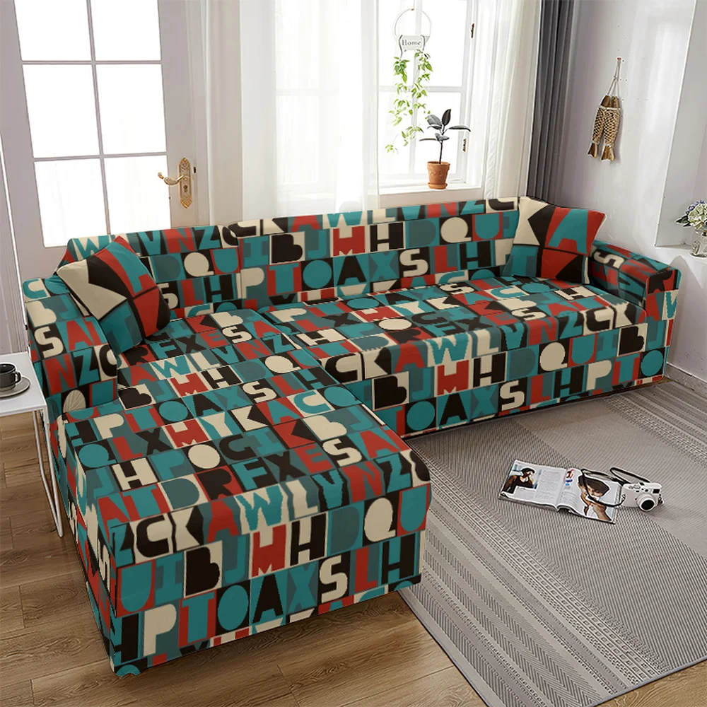 

Abstract Letter Elastic Sofa Covers for Living Room Fully-wrapped L Covers for Corner Sofa Slipcover Sectional Couch Cover Set