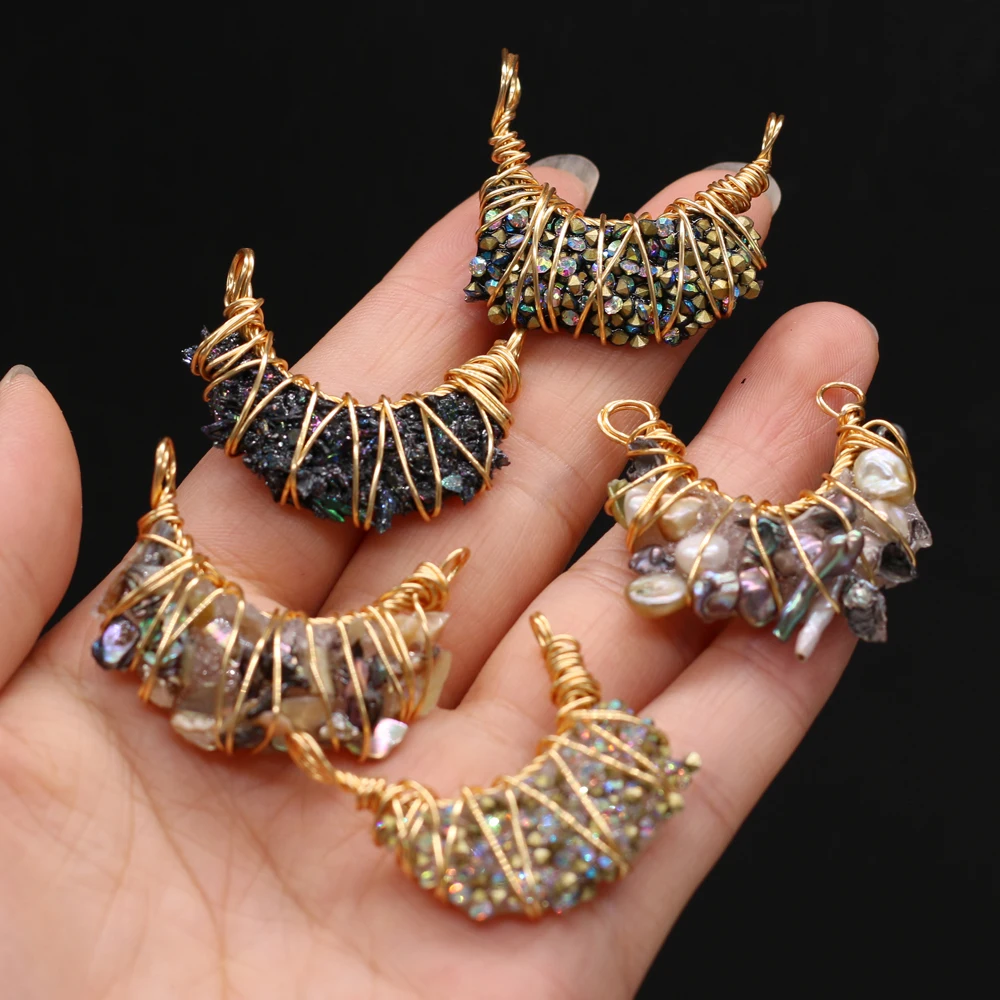 

Natural Resin Pearl Winding Copper Wire Moon-shaped Connector Pendant Making Exquisite Necklace Earrings Jewelry Decoration Gift