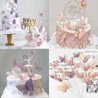 11 шт. топперы для торта с золотыми и розовыми бабочками для штамповки, декор для свадебвечерние вечеринки, дня рождения, десерт, украшение для торта, бабочка