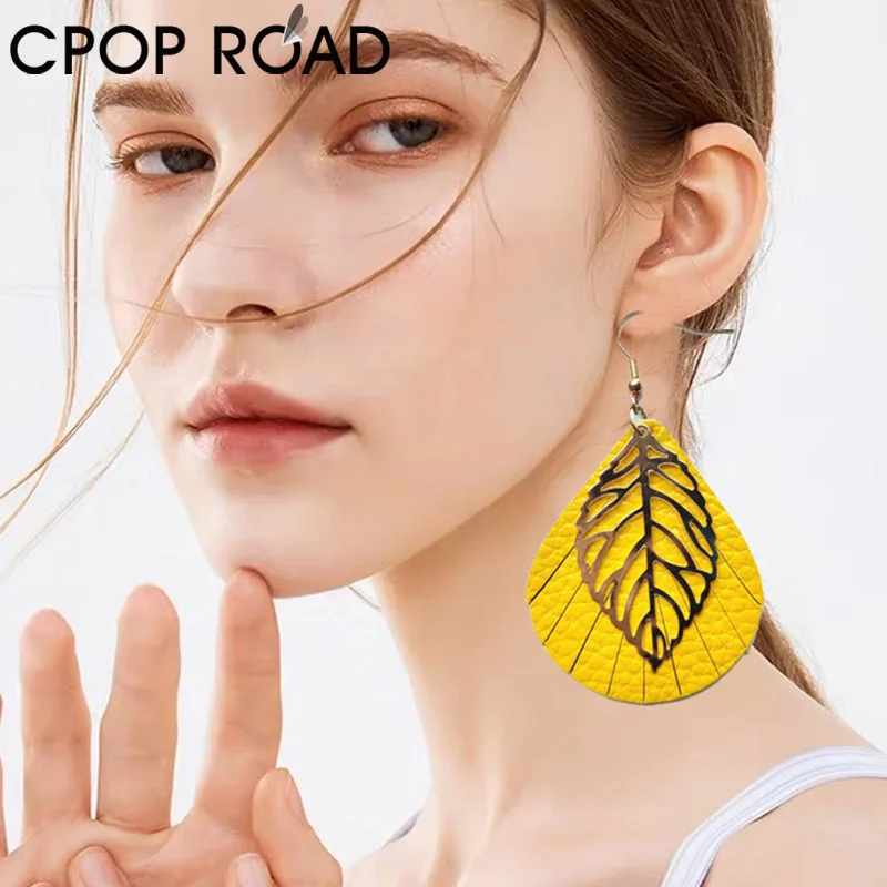 Женские серьги из воловьей кожи Cpop золотой серебристый лист висячие модные
