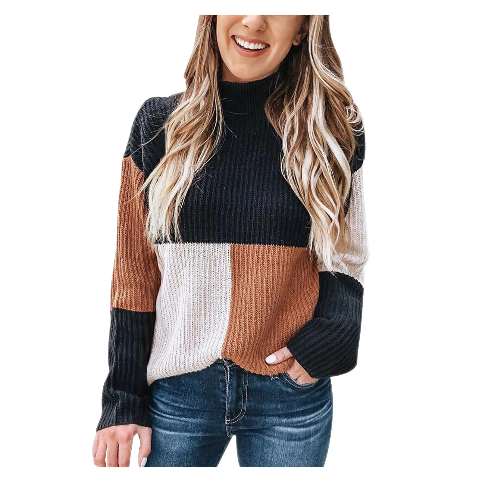 

Fashion Autumn Winter Women's Sweater Fashion Contrasting Color Turtleneck Women Pullover Female Tops Turtleneck Pullovers##g