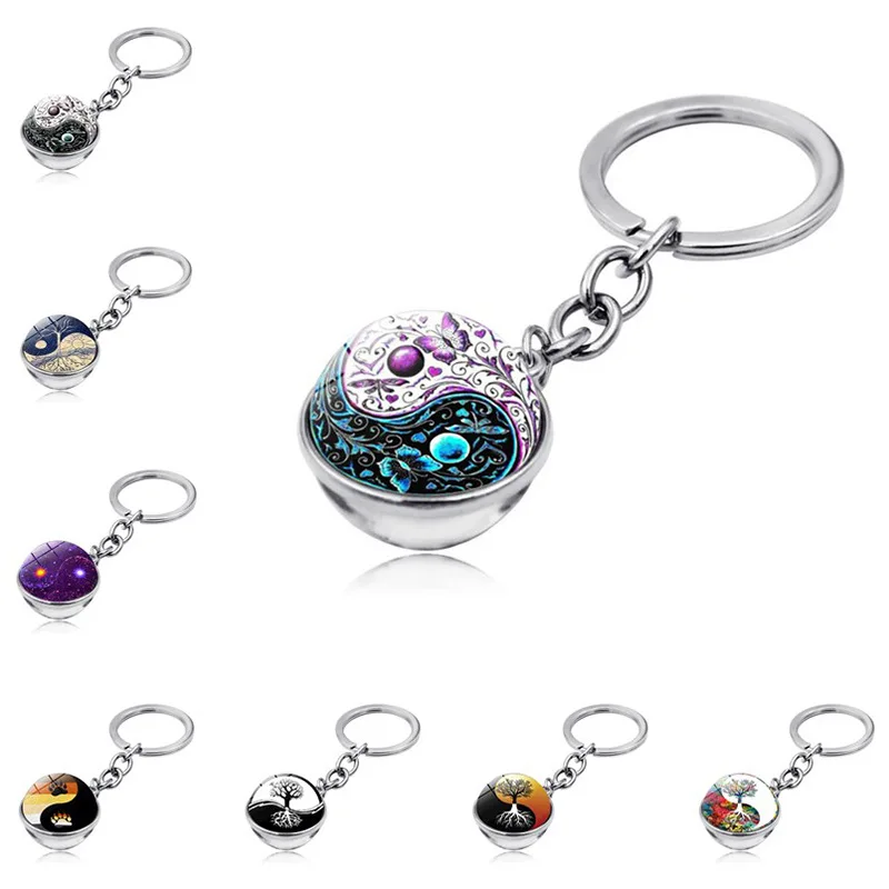 

2020 New Chinese Elements Yin Yang Tai Chi Crystal Handmade Glass Double-sided Pendant Keychain Car Keychain Men and Women Gifts