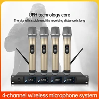 professional karaoke 4 channel wireless microphone system vocal uhf handheld mic lavalier headset home party stage performance