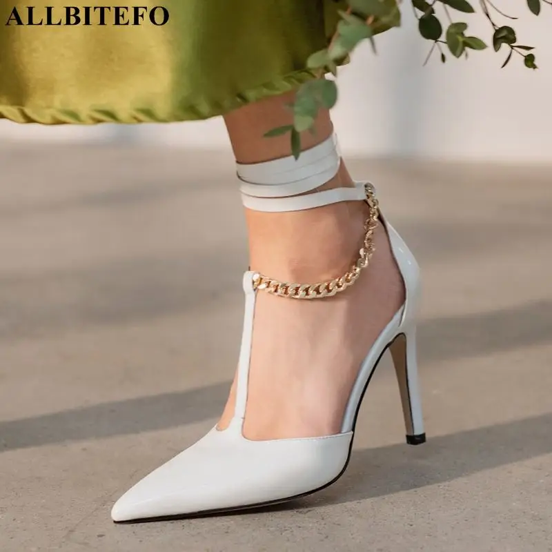 

ALLBITEFO fashion sexy high heels genuine leather ankle strap women shoes women heels shoes summer women sandals des sandales