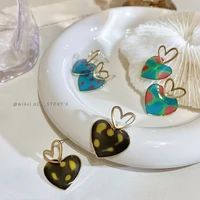 lovoacc cute romantic colorful polka dot love heart earring for women retro hollow double heart shaped drop earrings wholesale