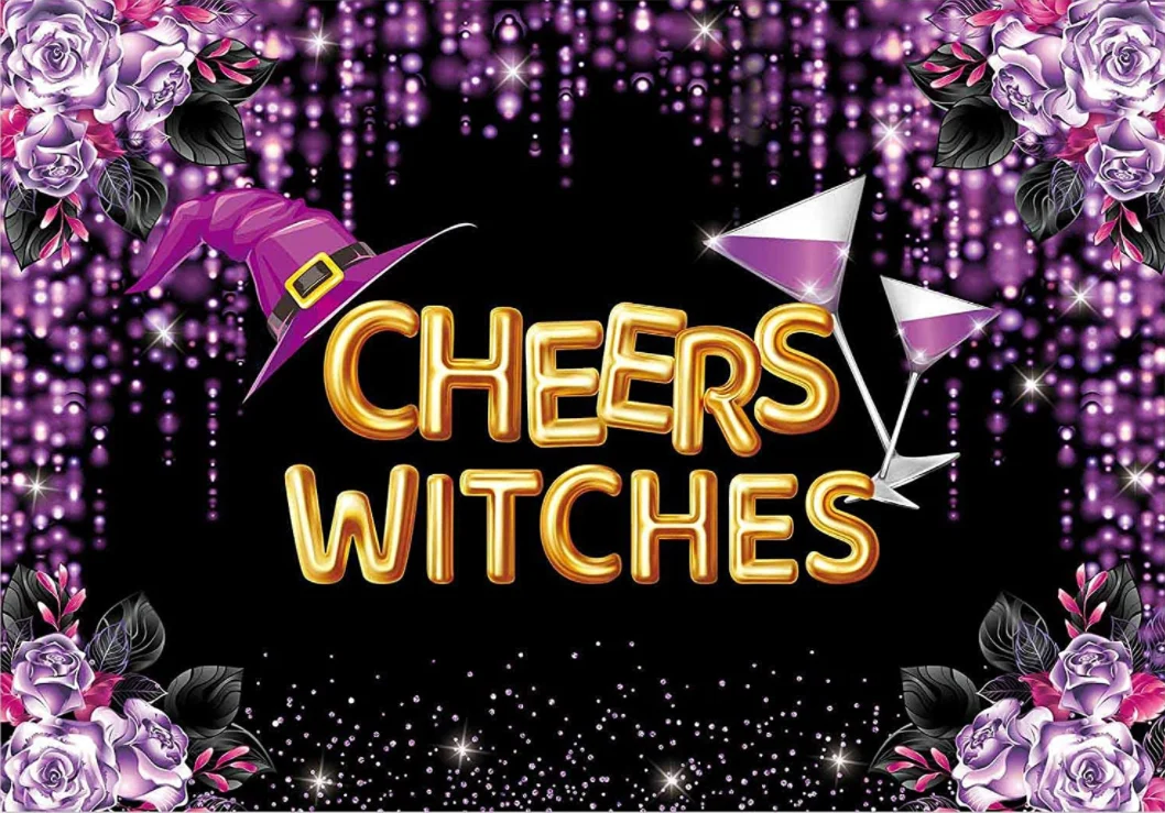 Cheers Witches Backdrop Halloween Bridal Shower Prom Bachelor Birthday Party Supplies Magic Hallowmas Eve Wizard Background enlarge