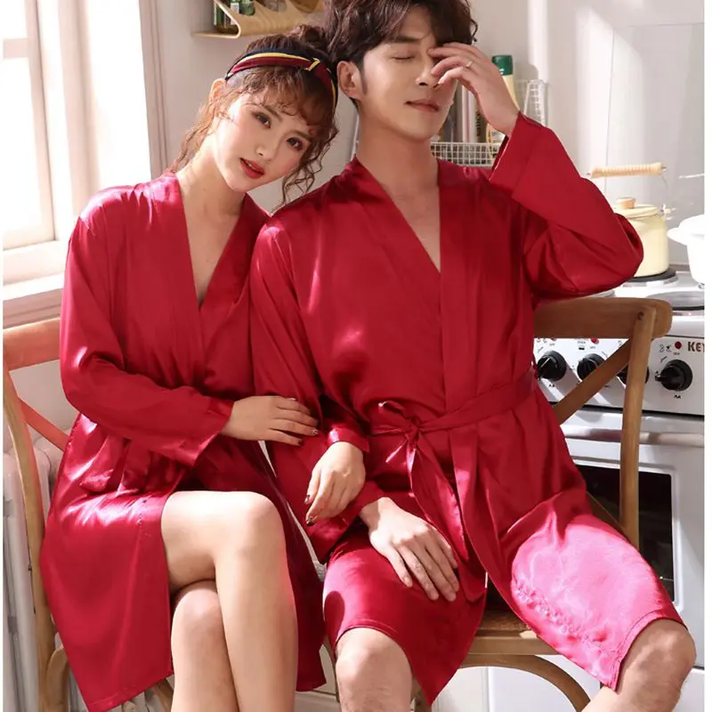 Пара халаты пижамы сексуальные Модная ночнушка кимоно халат для мужчин и женщин