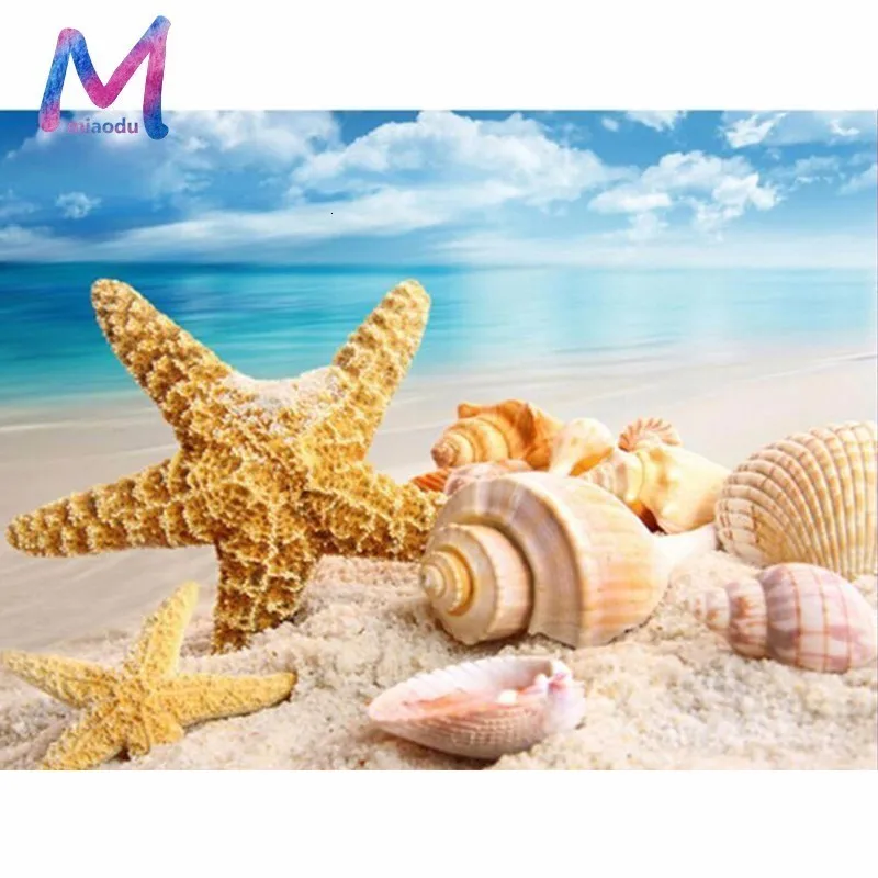 MIAODU, 5D, сделай сам, алмазная вышивка, вышивка крестиком, морская раковина, морская звезда, пейзаж, домашний декор, стразы, мозаика, алмазная вышивка