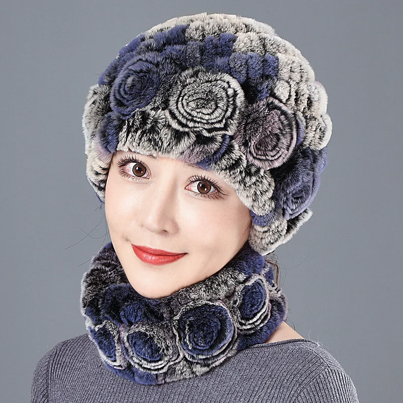 

Ruaaian Winter Outdoor Lady Real Rex Rabbit Fur Hat Natural Knitted Rex Rabbit Fur Hats Women Warm 100% Real Rex Rabbit Fur Caps