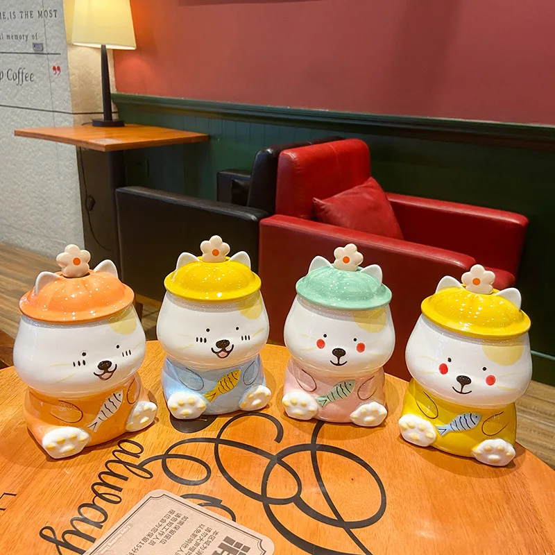

Cartoon Mug Large Capacity Three-dimensional Embossed Cat Ceramic Cup Cute Spoon Coffee Cup with Lid Home Children's Gift 2022