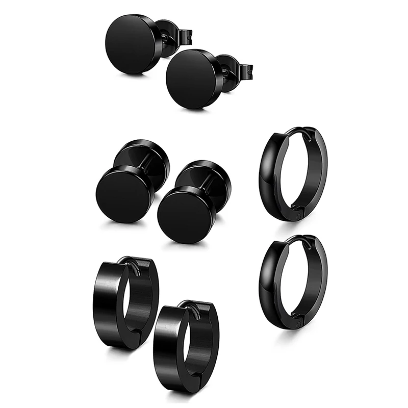 

4 Pair /set Stud Earrings For Women Different Types Shape Unisex Black Color Earring For Women Men Punk Gothic Barbell Earring