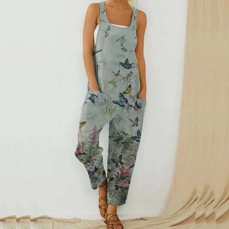 

New Casual Off Shoulder Women Jumpsuits Fashion Butterfly Printing Overalls Romper 2021 Summer Loose Playsuits Ladies Streetwear