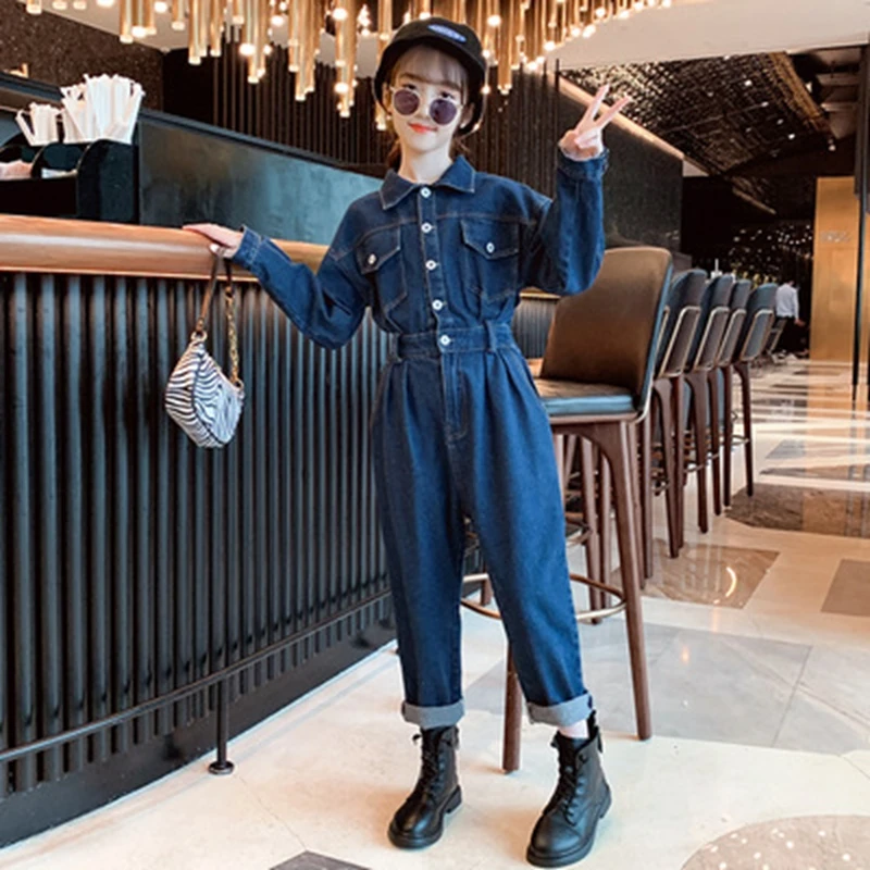 

Children's Overalls 2021 Summer New Girl Jumpsuit Fashion Denim Overalls for Kids Clothes Casual Teens Rompers Girls Outfits 10Y