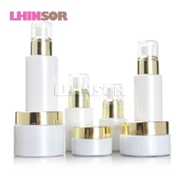 5pcslot simple pearl white glass gold cover spray lotion press pump bottles cream jars high grade cosmetic packaging containers