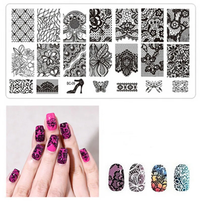 

Stainless Steel Nail Art Image Stamping Plates Lace Flowers Beauty Stamp Polish Printing Stencils Nail Art Templates Manicure