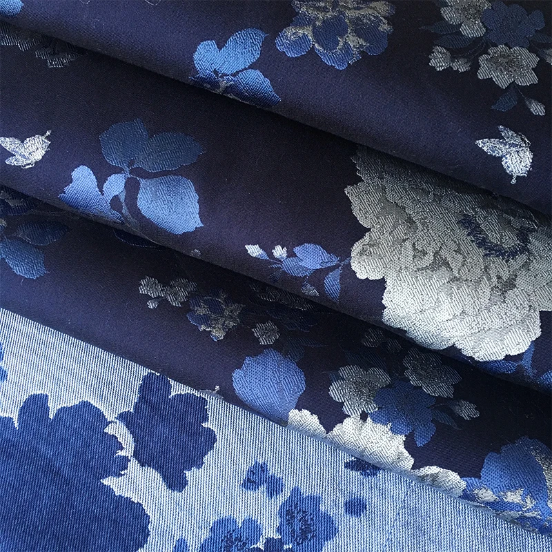 

NW235 145cm Width Big Silver Florals Blue Jacquard Brocade Fabric Cushion/Pillow Case/Cheongsam/Costume/ Kimono/DIY Fabrics