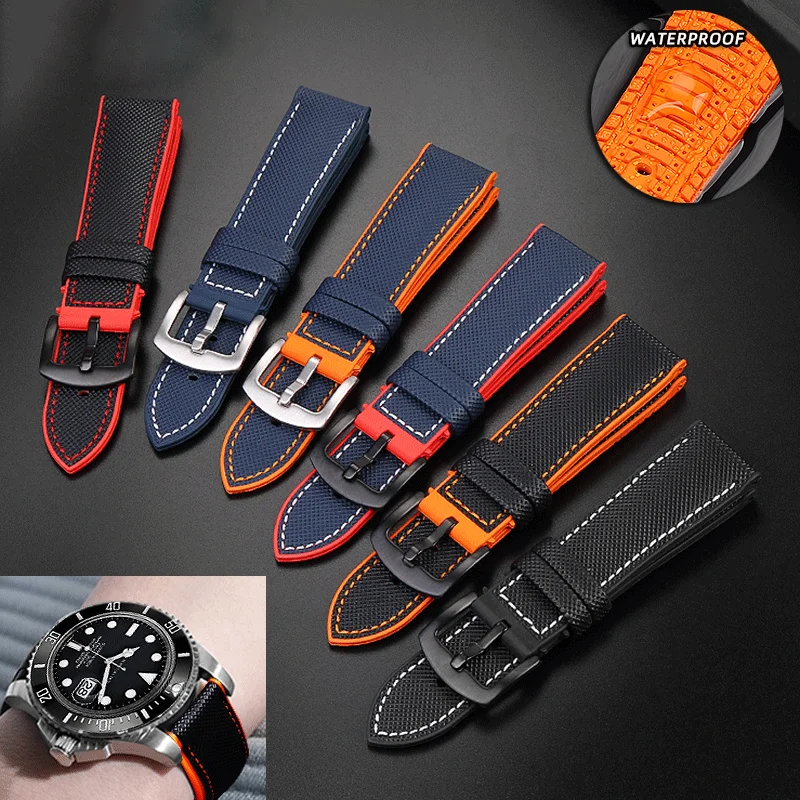 For Omega Tissot MIDO IWC Watchband 19 20mm 22mm Nylon Silicone Bottom Watch Strap Men Waterproof Rubber Wrist Band Accessories