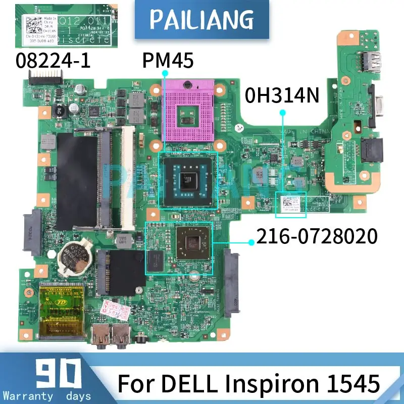 Parpailiang-placa-mãe para Laptop Dell Inspiron 1545 Pm45 Wireless Ddr2 082241 20222022 Placa Principal Placa-mãe para notebook