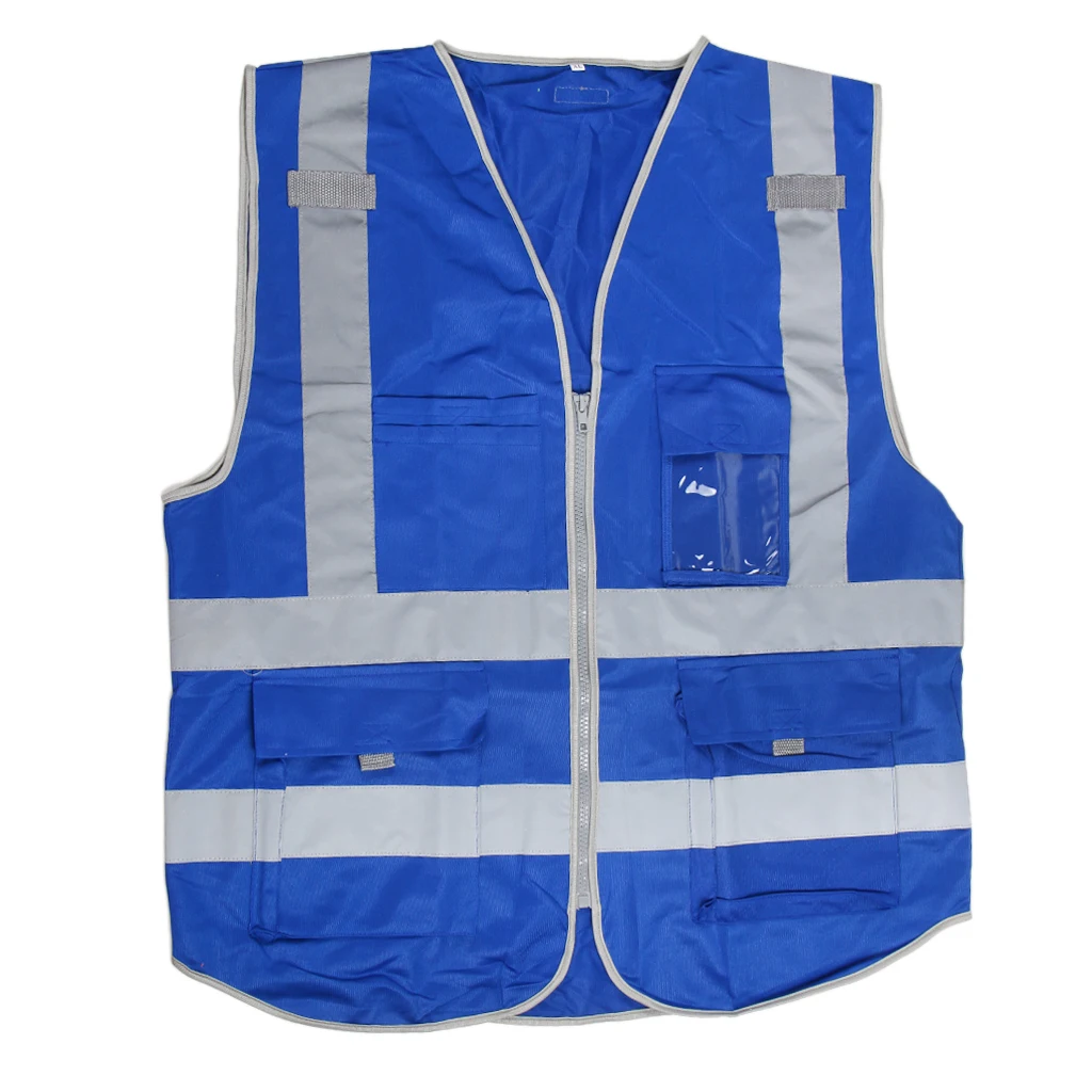 blue Hi-Vis жилет безопасности W/Zipper Светоотражающая куртка безопасности жилет 4 кармана пальто безопасности рабочая одежда 73 см - Цвет: blue