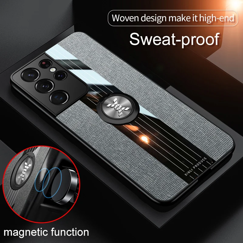 

Fashion Cloth Pattern Invisible Finger Ring Holder Phone Case For Samsung Galaxy Note S20 20 S21 Ultra FE Plus Protection Cover