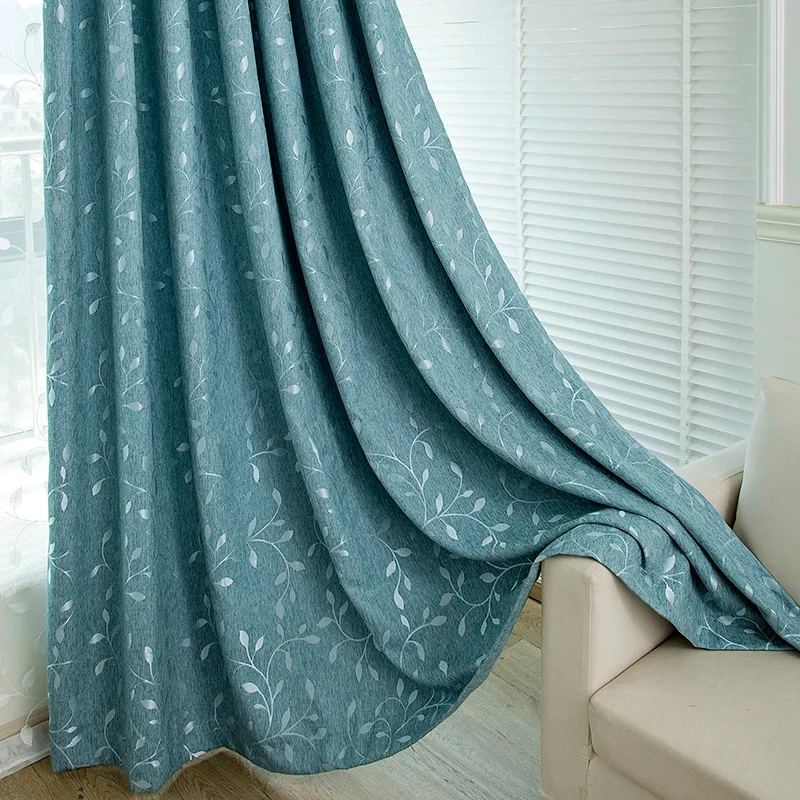 

Simple Pastoral Curtain Fresh Leaf Printing Cashmere Texture Printing Jacquard Curtains for Living Room Bedroom Fashion Curtain