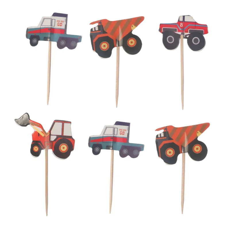 Engineering Construction Vehicle Decoration Traffic Sign Star Cake Topper for Birthday Party Baby Shower Baking Supplies Gifts | Дом и сад