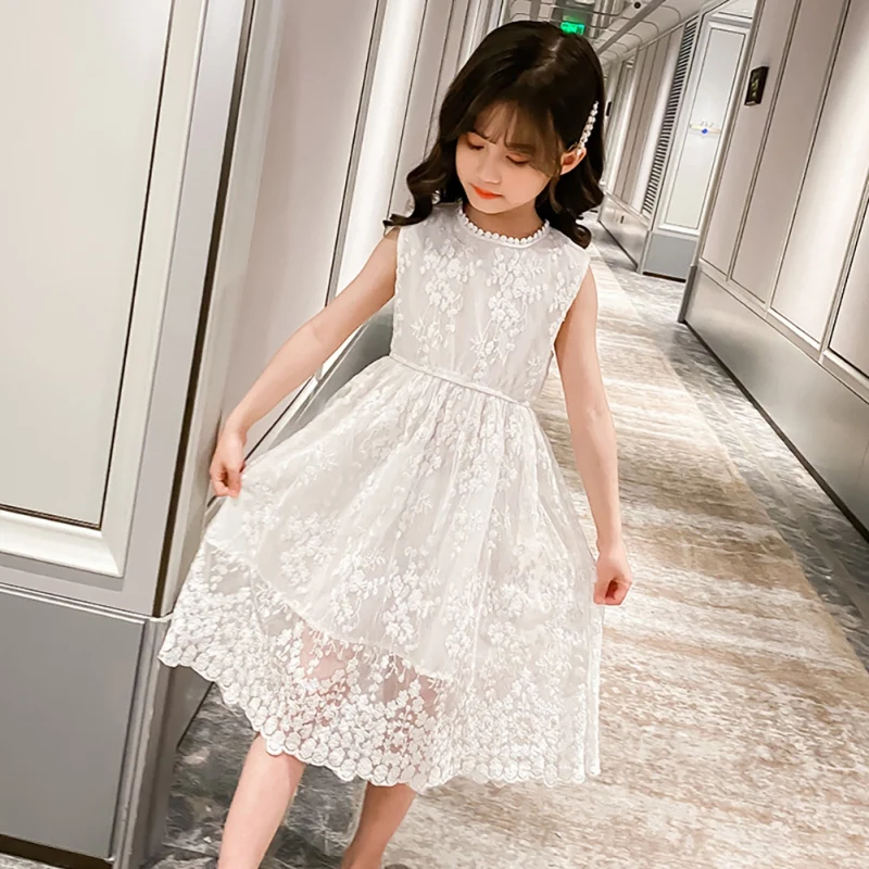 Летние платья для девочек кружевные Детские принцессы длинные сетчатые чисто