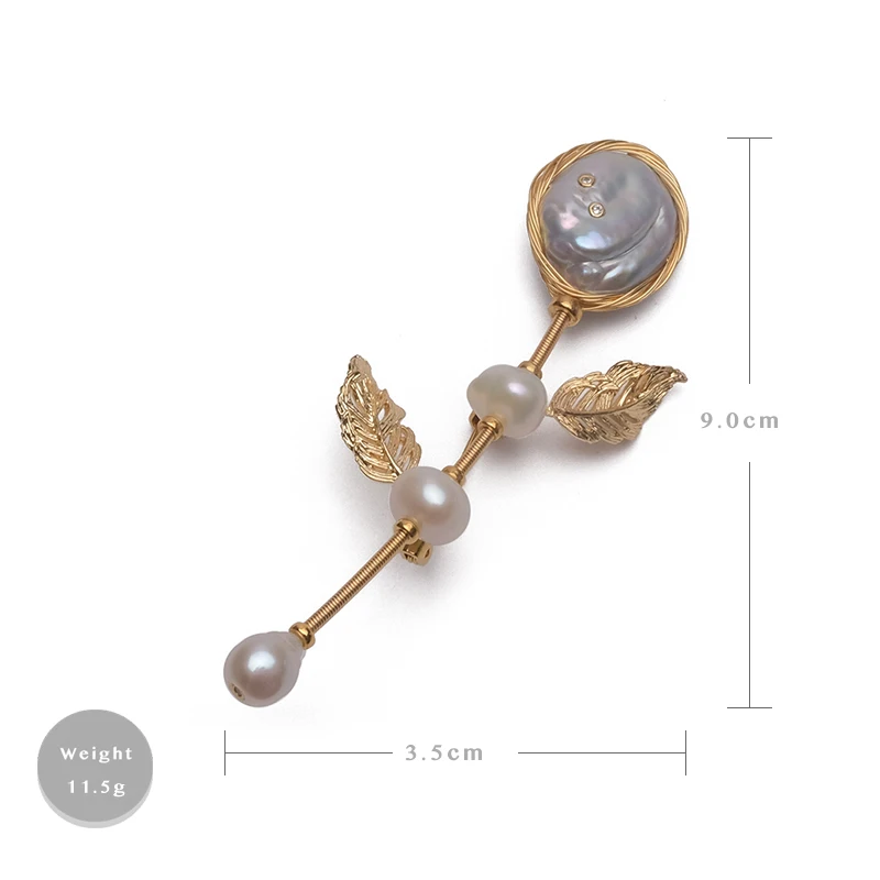 

Amorita Flower and leaf styling design fashion natural pearl brooch