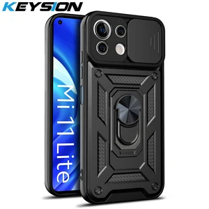 keysion shockproof case for xiaomi mi 11 lite 5g ne 1i 11t ring stand push pull camera protection phone cover for poco m3 m4 pro free global shipping