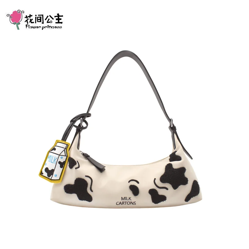 

Flower Princess Milk Cartons 2021 Women's New Trend Fashion Nylon Cloth Underarm Shoulder Baguette Bag Crossbody Female Handbag