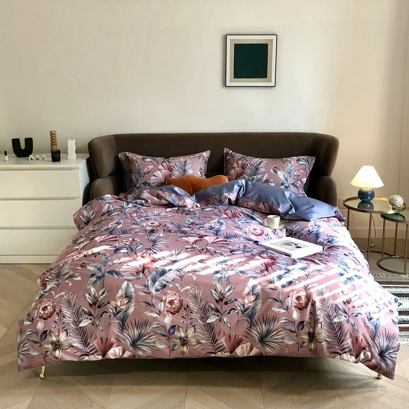 

Tropical Leaves Duvet Cover Egyptian Cotton Soft Silky Bedding Bed Sheet Chic Boho Luxury Bedding Set King Queen Size 4Pcs