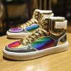 Мужские высокие кроссовки, синие повседневные кроссовки с золотистыми блестками, на плоской подошве, в стиле хип-хоп, 2021