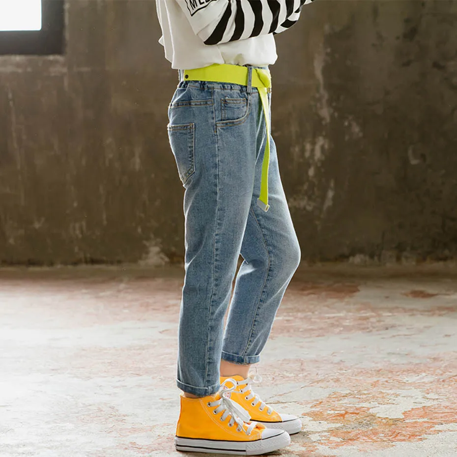 Джинсы для больших девочек однотонные джинсы детские узкие джинсовые штаны