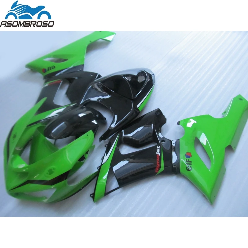 

Hot Sale ABS Plastic Sports bodyparts for Kawasaki Ninja ZX6R fairing kit 2005 2006 green black fairing set zx6r 05 06 GC04