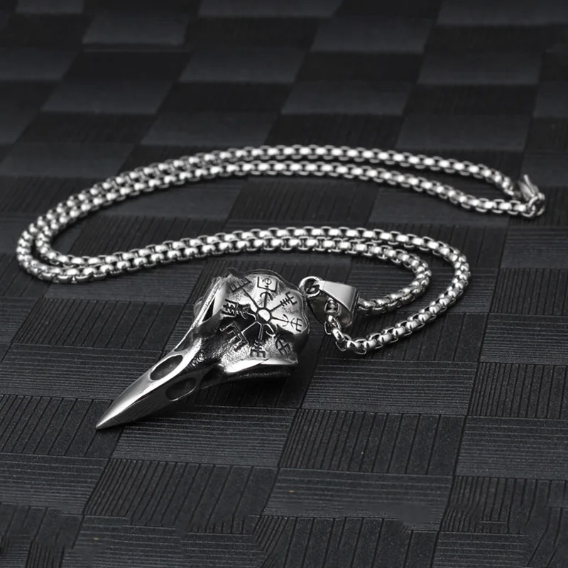 Винтажные череп ворона кулон ожерелье для мужчин и женщин Северный компас Aegishjalmur