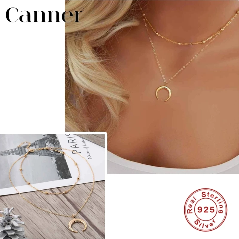 

Автоклав 925 Стерлинговое Серебро Золото Цвет ожерелья Moon многослойная цепочка ожерелье для женщин Изысканный чокер воротник, хорошее ювели...