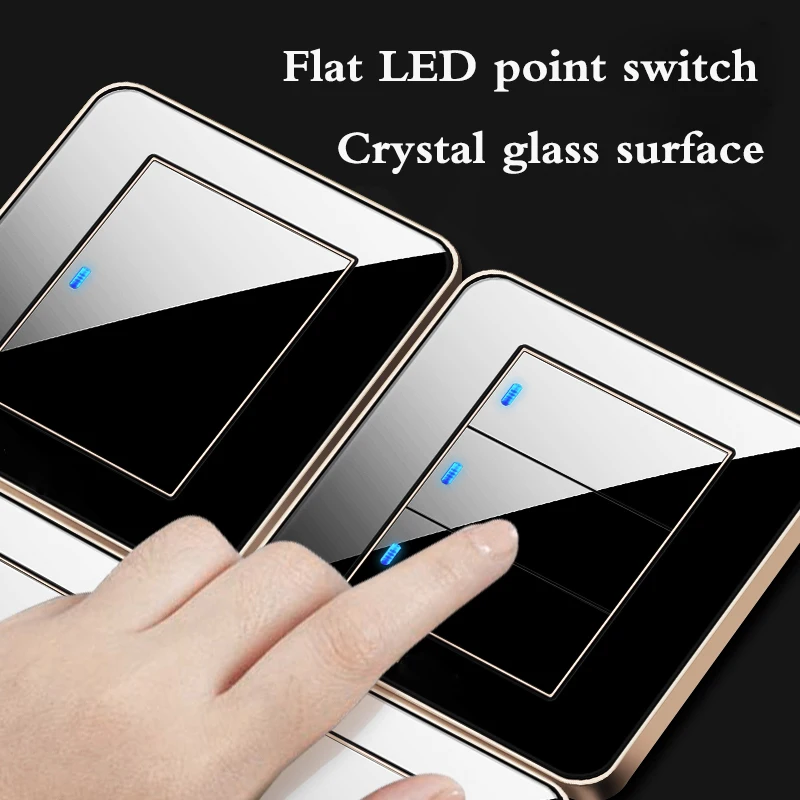 Бытовой выключатель типа 86 розетка с любой точкой черное зеркальное стекло