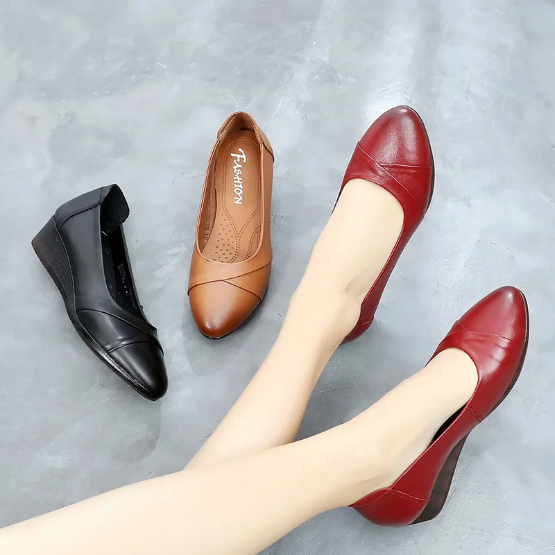 

Tilocow Women Pumps 2020 Genuine Leather Shallow Shoes Woman Casual Mary Janes High Heels Ladies Pointed Toe Slip On Shoes