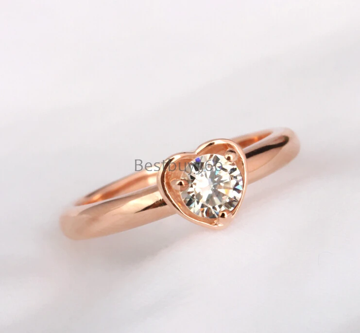 Чистое серебро 1 карат 925 Серебро S925 кольцо розовое золото SONA синтетический