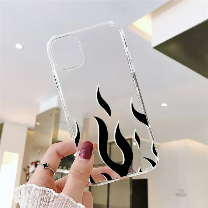 

Fashion Red Flames Fitted Phone Case Transparent for iPhone 6 7 8 11 12 s mini pro X XS XR MAX Plus SE cover funda