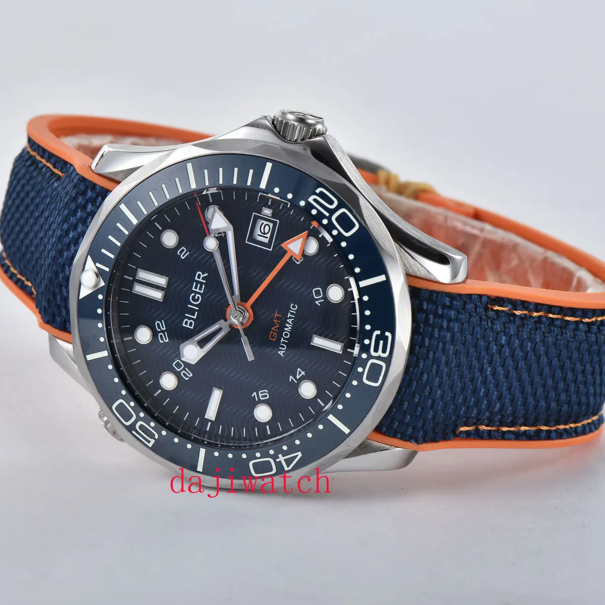 CoRGEUT41mm блигер синий циферблат автоматический часовой механизм GMT Мужская Сапфировая керамика со стразами Панель синий нейлоновый ремень