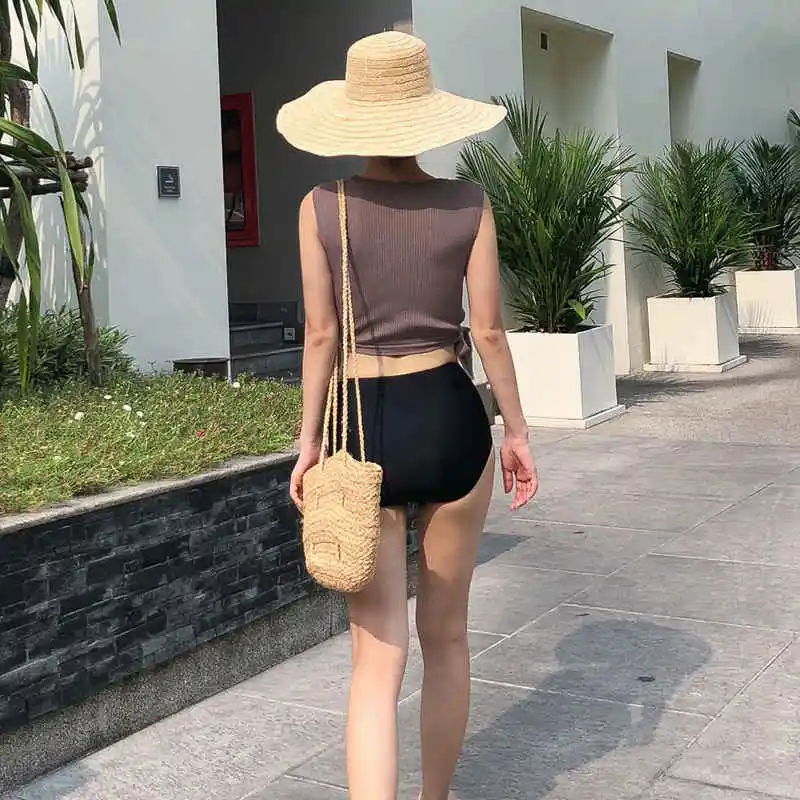 Бикини женское однотонное в Корейском стиле купальный костюм с чашками пуш-ап из